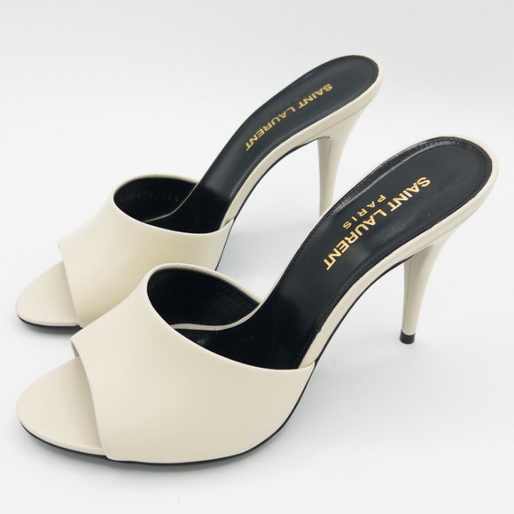 Saint Laurent Shoes - Saint Laurent LA 16 Pearl Smooth Leather Mules / Almond Toe & Stiletto Heel